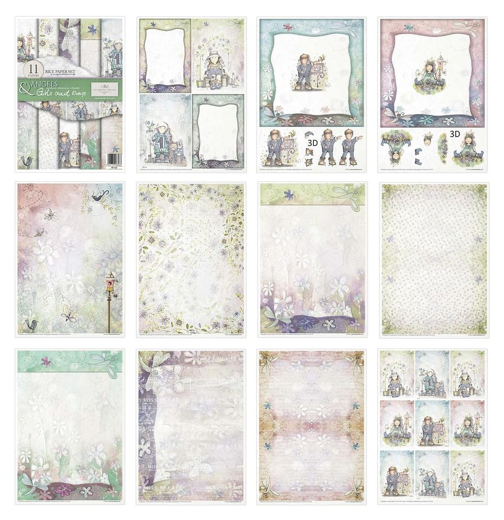 ITD Collection - Reispapier Decopatch - Decoupage Papier - Motivpapier für Serviettentechnik - Rice Paper Sheets - A4 29,7 x 21 cm - Angels Girls and