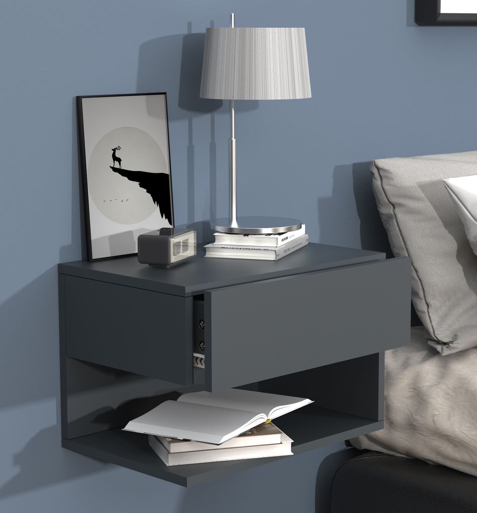 VCM Nachtschrank | Wandschublade | Wandboard | Nachttisch | Maße ca. H. 30 x B. 45 x T. 32 cm - Usal XL 45 cm