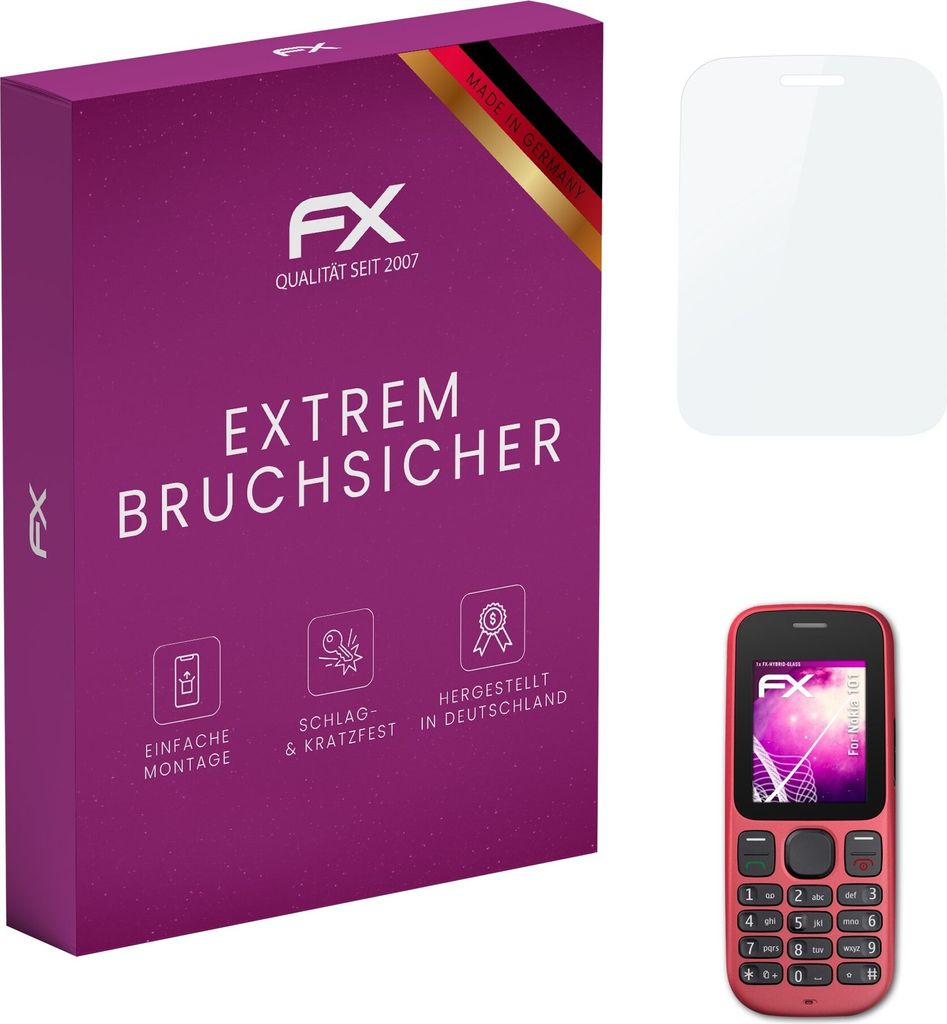 atFoliX FX-Hybrid-Glass Displayfolie kompatibel mit Nokia 101 Glasfolie