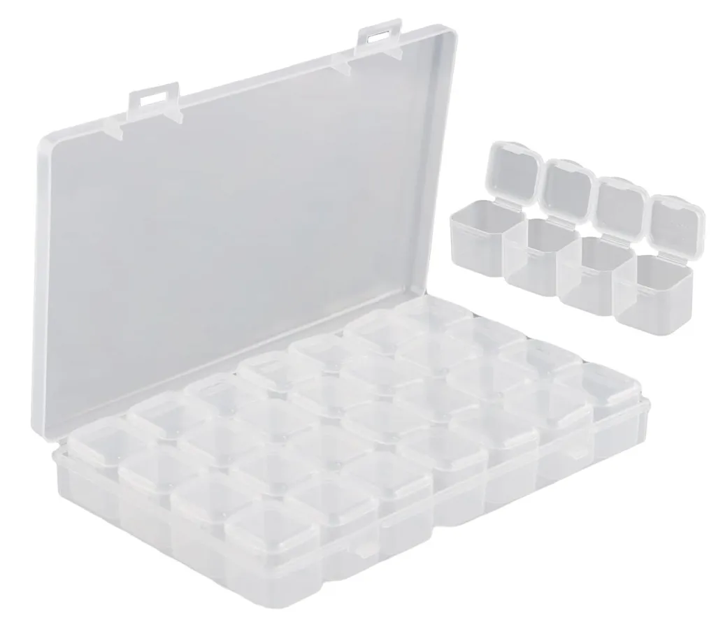 Boîte de rangement 28 compartiments pour perles et diamants cristallins