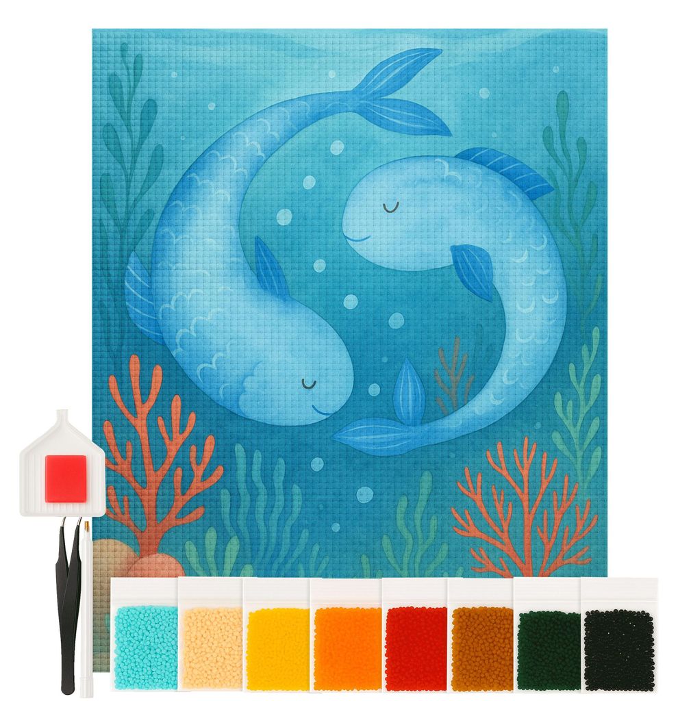 Mr. & Mrs. Panda Diamond Painting Sternzeichen Fische Design 40 x 50 cm Mit Rahmen - Weiß - Geschenk, diamant bilder, Fisch, Sternbild, mosaik, 5d...