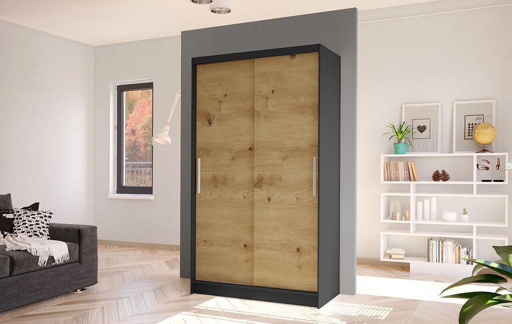 Moderner Kleiderschrank BRUNO 1 – Breite 100 cm, schwarz / Produktbild 