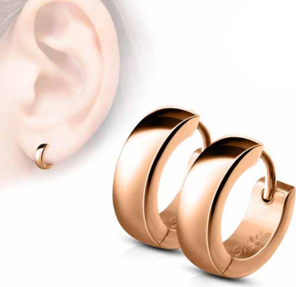 Damen und Herren Edelstahl Klapp-Creolen Ohrringe Roségold