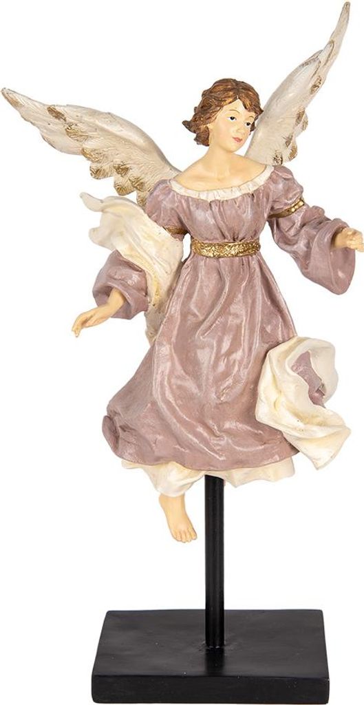 Clayre & Eef Dekorationsfigur Engel 23x21x42 cm Beige Kunststoff