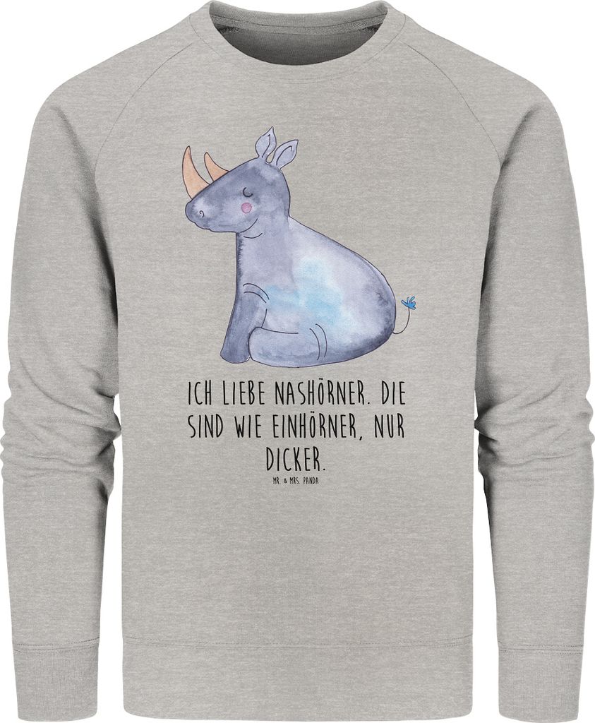 Mr. & Mrs. Panda Baumwoll Sweatshirt Einhorn Nashorn Größe M - Heather Grey - Geschenk, Lustig, Sweater, Unicorn, Zoo, Pulli, Regenbogen, Pullove...