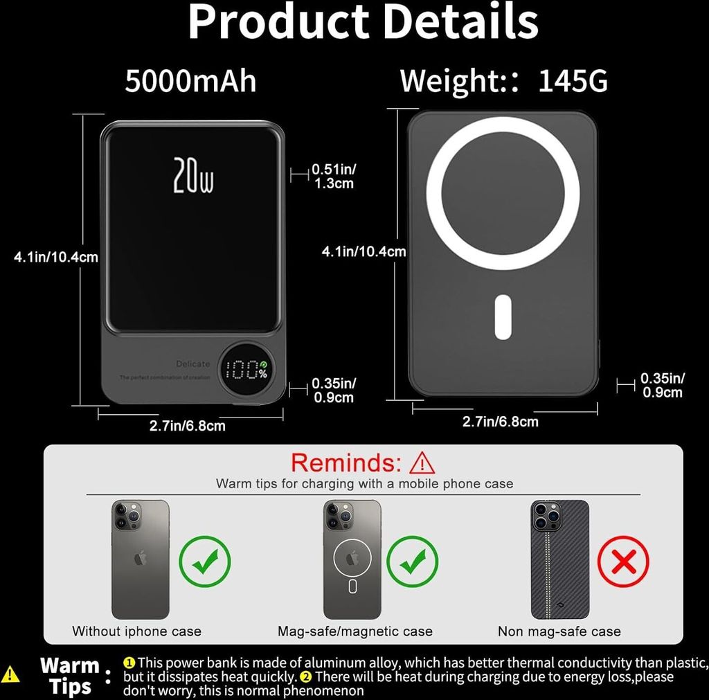 Magnetische Powerbank, 5000mAh 15W tragbares Ladegerät mit Produktbild 6