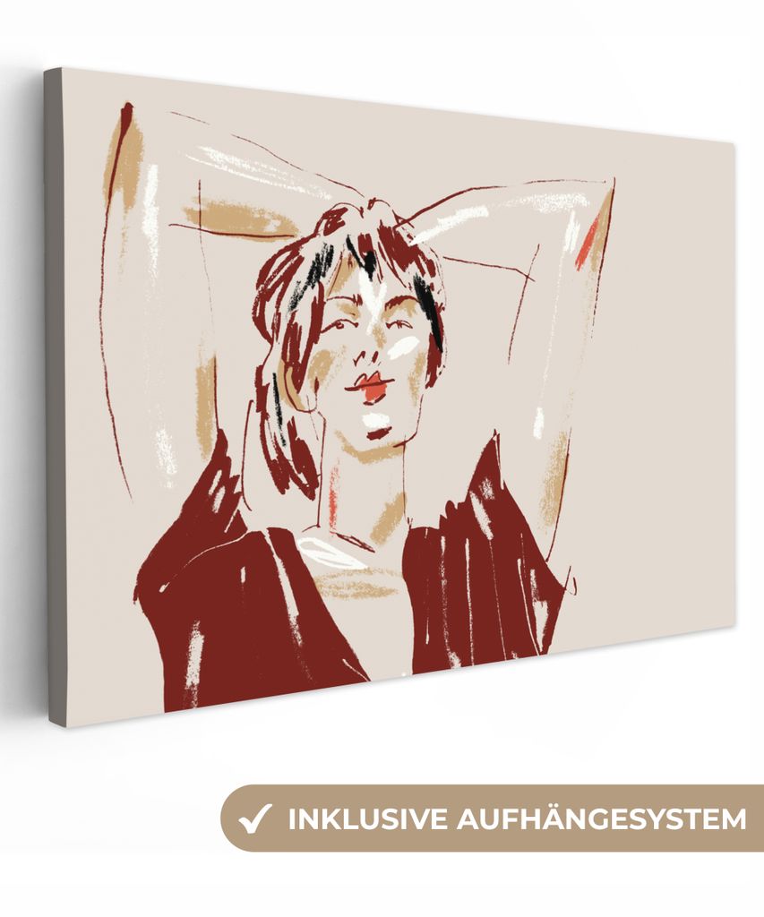 OneMillionCanvasses - Leinwandbilder - 140x90 cm, Porträt - Frau - Rot - Abstrakt, Wandbilder Kunstdruck Wanddekoration - Foto auf Leinwand - Ge...