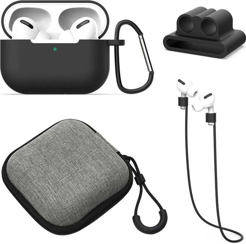 Kit INF 5 Pezzi AirPods Pro - Custodia Silicone Nero per Ogni Giorno