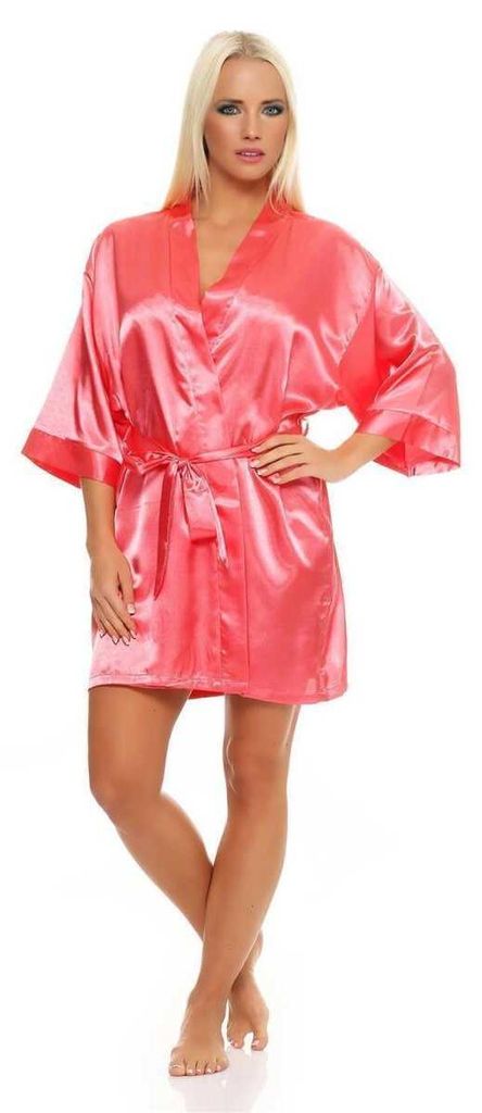 Damen Morgenmantel kurzer Kimono in Satin-Optik; Koralle Produktbild 