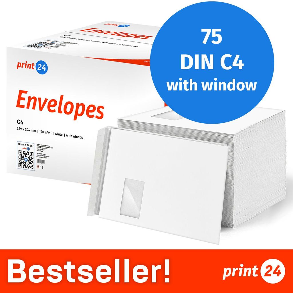 NUOVO: print24 Buste con finestra, DIN C4, non stampate, 75 Immagine del prodotto 