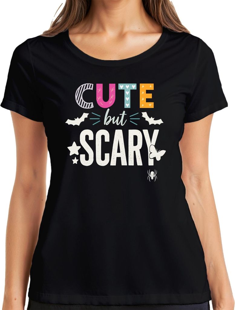Cute but Scary Halloween Süß gruselig Mädchen Fledermaus Spinne Damen T-Shirt, Schwarz, 3XL