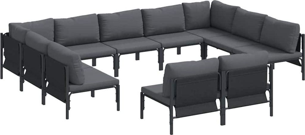 vidaXL Gartensofa-set mit Kissen 11 pcs Schwarz Stahl