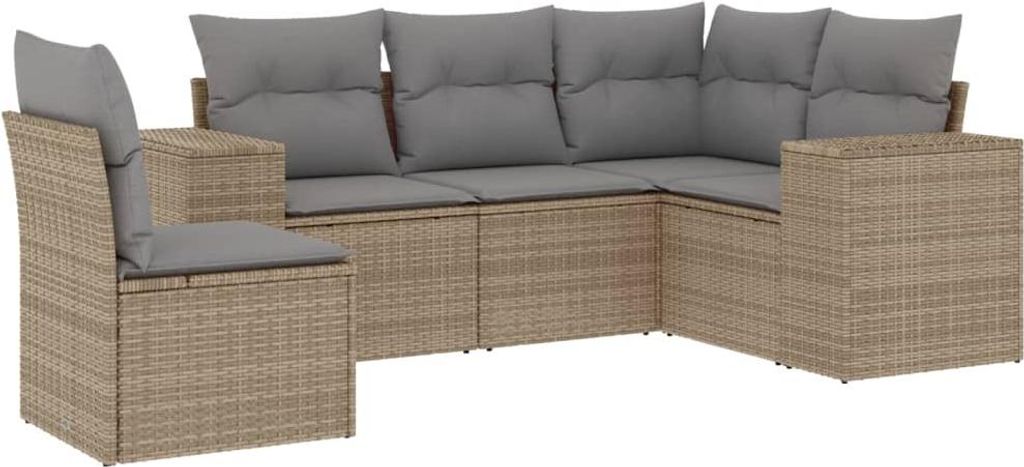 vidaXL 5-tlg. Garten-Sofagarnitur mit Kissen Beige Poly Rattan