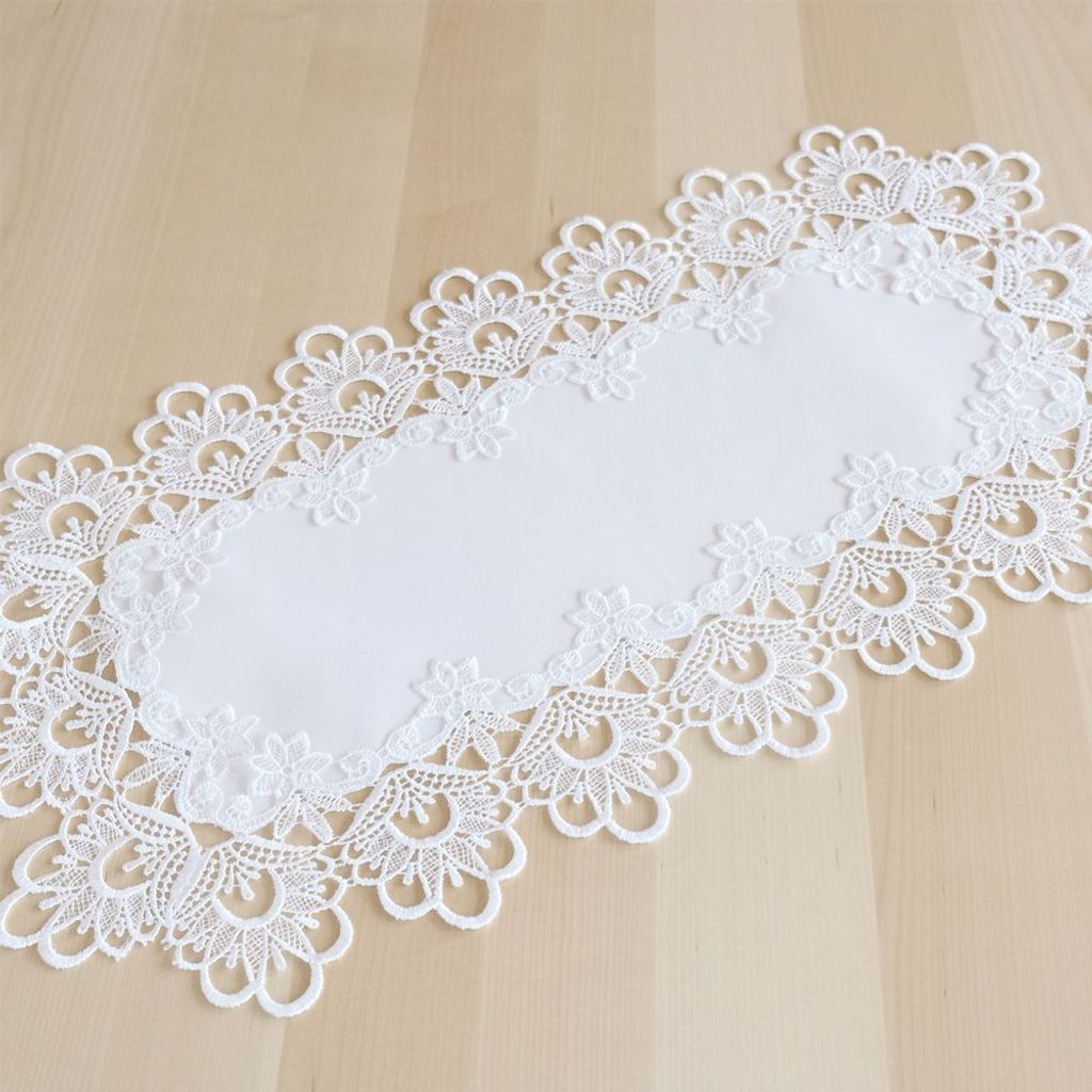 Tischläufer INES Spitzenbordüre Vintage weiß Polyester 35 x 70 cm