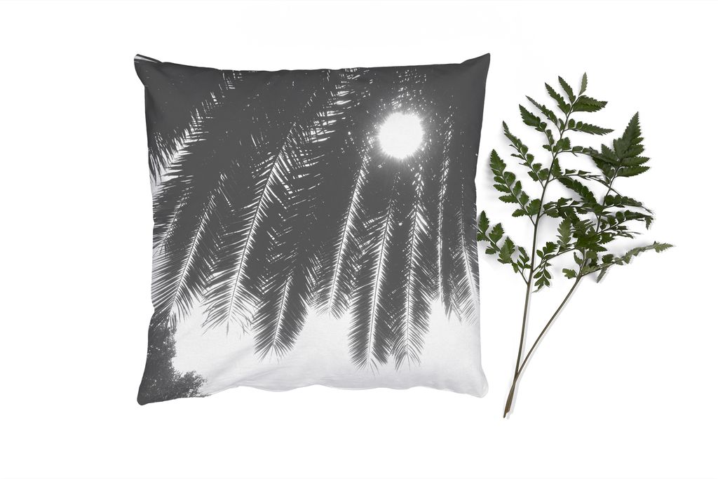 MuchoWow Zierkissen Sofakissen Wohnzimmer Dekokissen 60x60 cm Palmenblätter - Tropisch - Sonne - Palme - Sitzfläche - Foto Polster