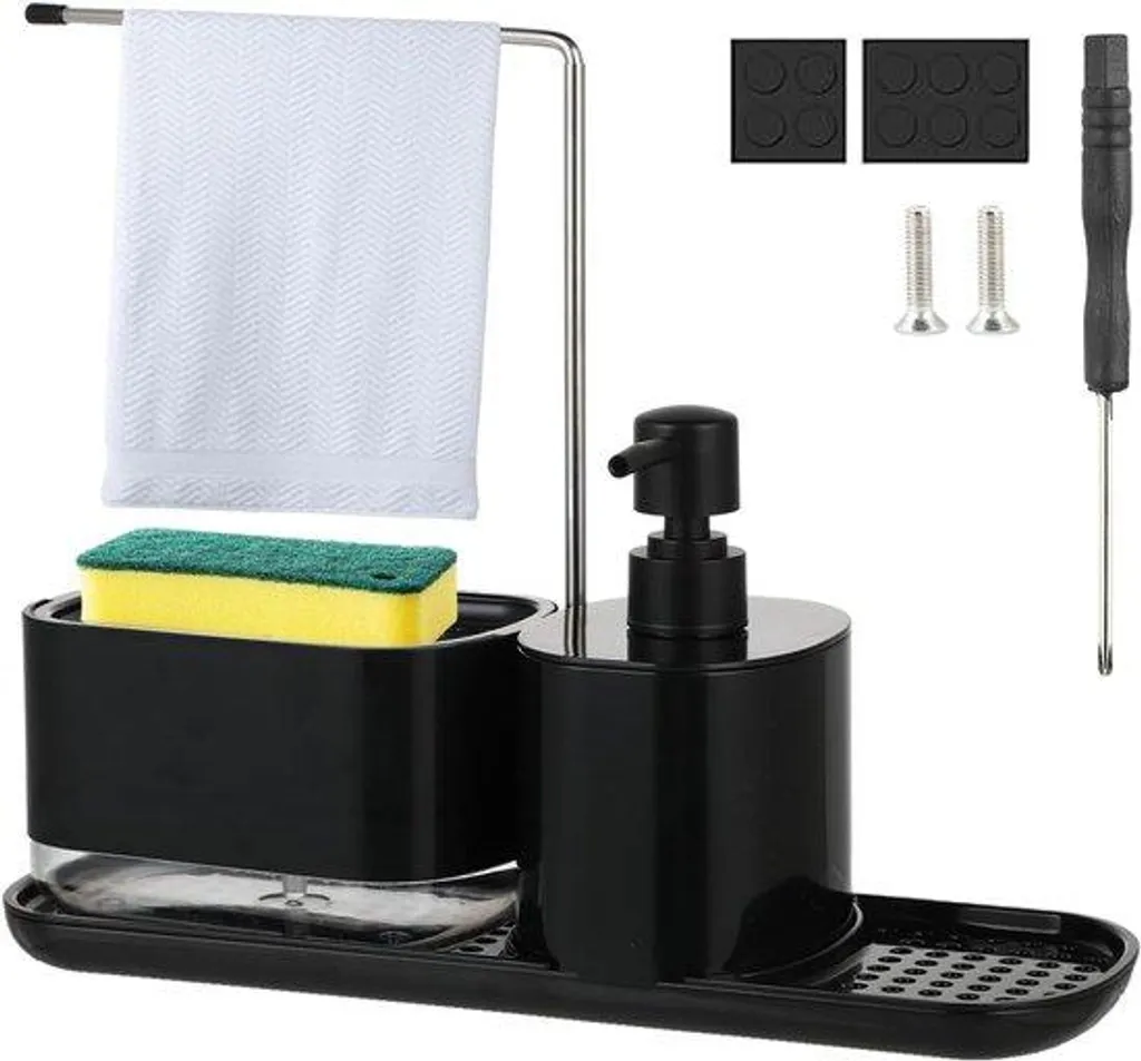 Kit vaisselle distributeur de savon et support éponge pour plan travail