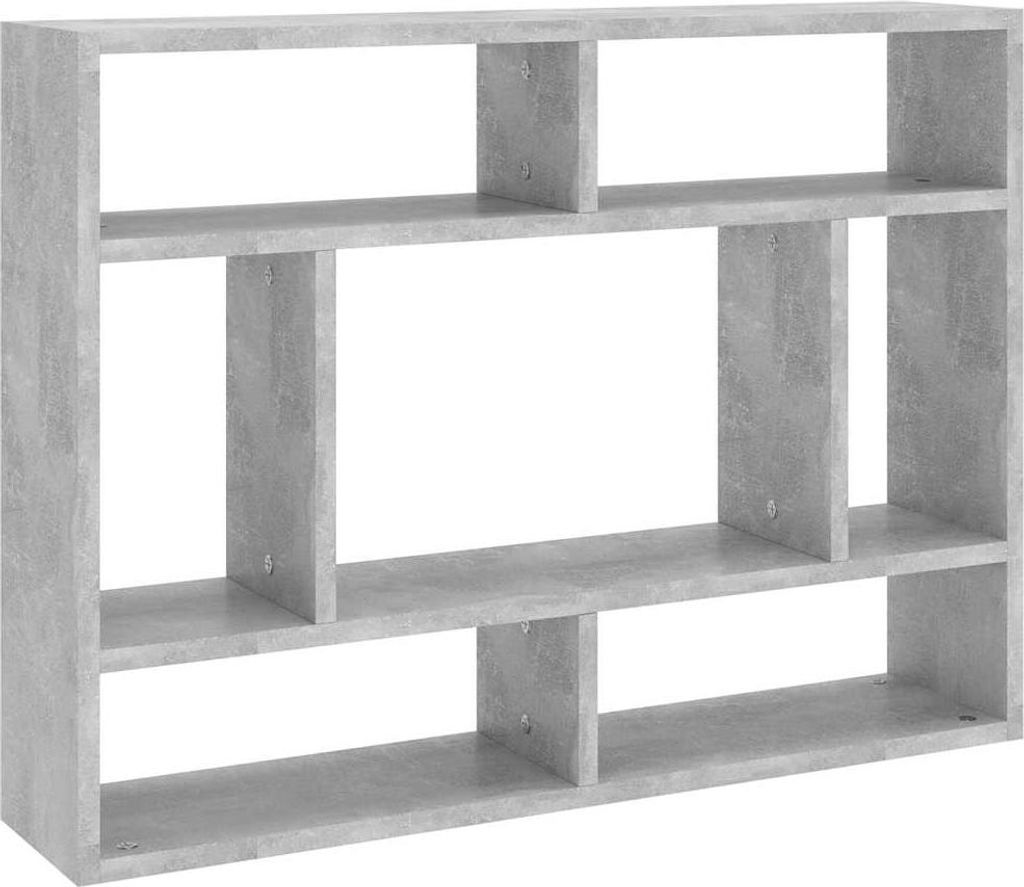 A concrete-effect wall shelf with multiple compartments against a white background.