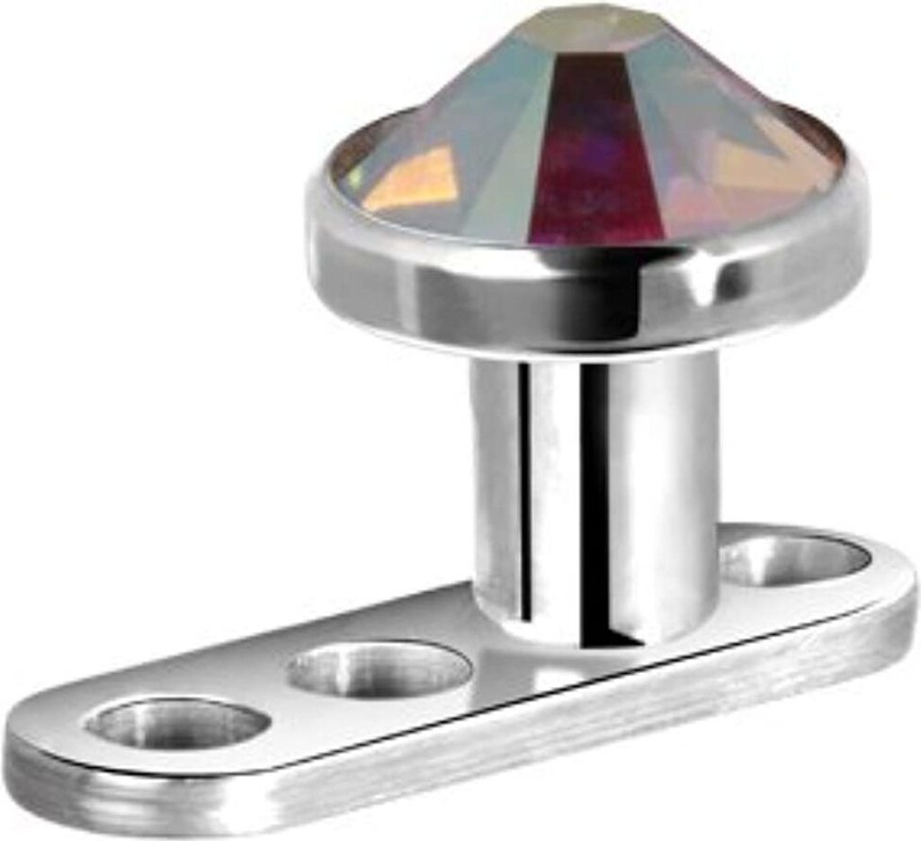 Micro Dermal Anchor Surface Piercing G23 Kristal Stein 4mm - Rainbow