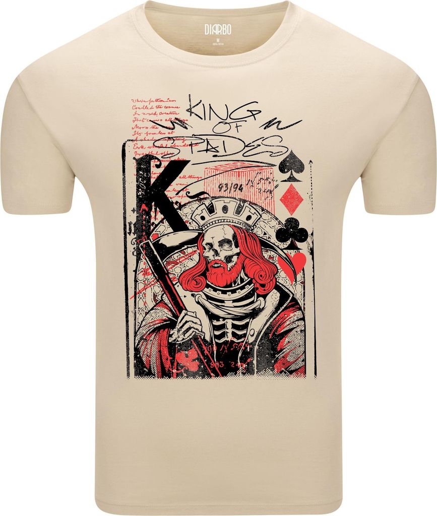 Diarbo Herren T-Shirt mit Kartenliebhaber Druck König der Pik Beige Gr.M