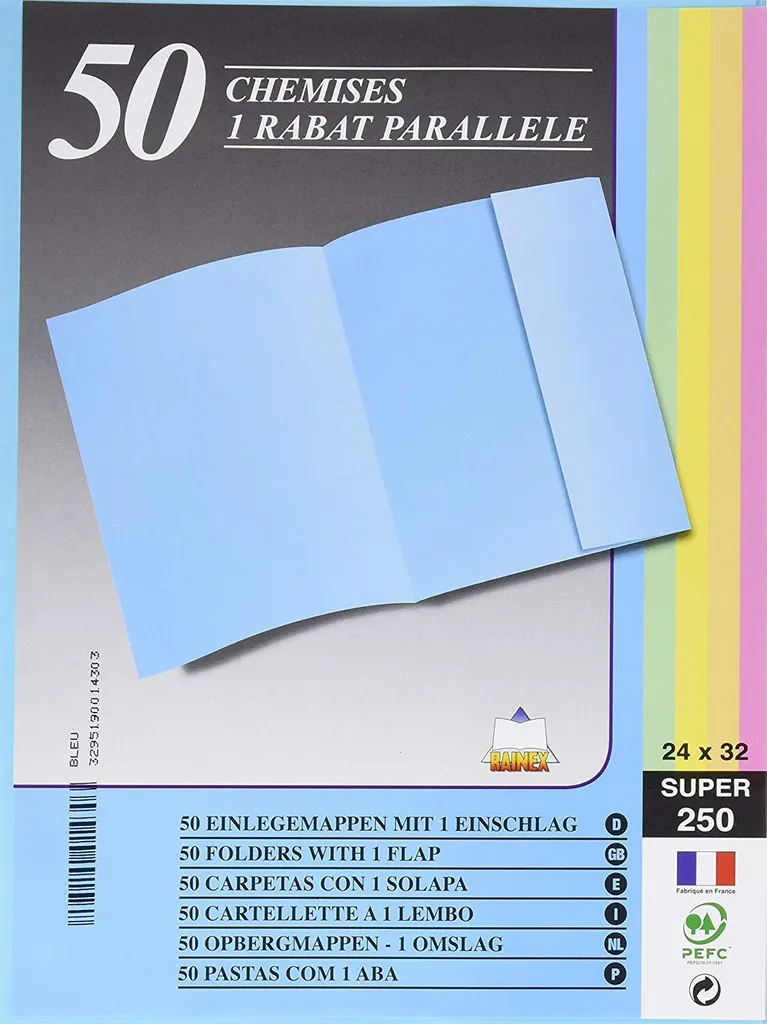 Chemises carte lustrée 250g A4 bleu clair Exacompta - 50 pochettes