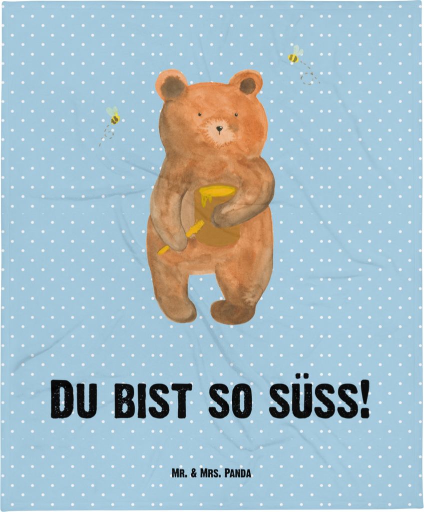 Mr. & Mrs. Panda Fleecedecke Bär Honig - Blau Pastell - Geschenk, Kinderdecke, Teddy, Freund, Babydecke, Liebe, Schlummerdecke, Verliebte, Erstlin...