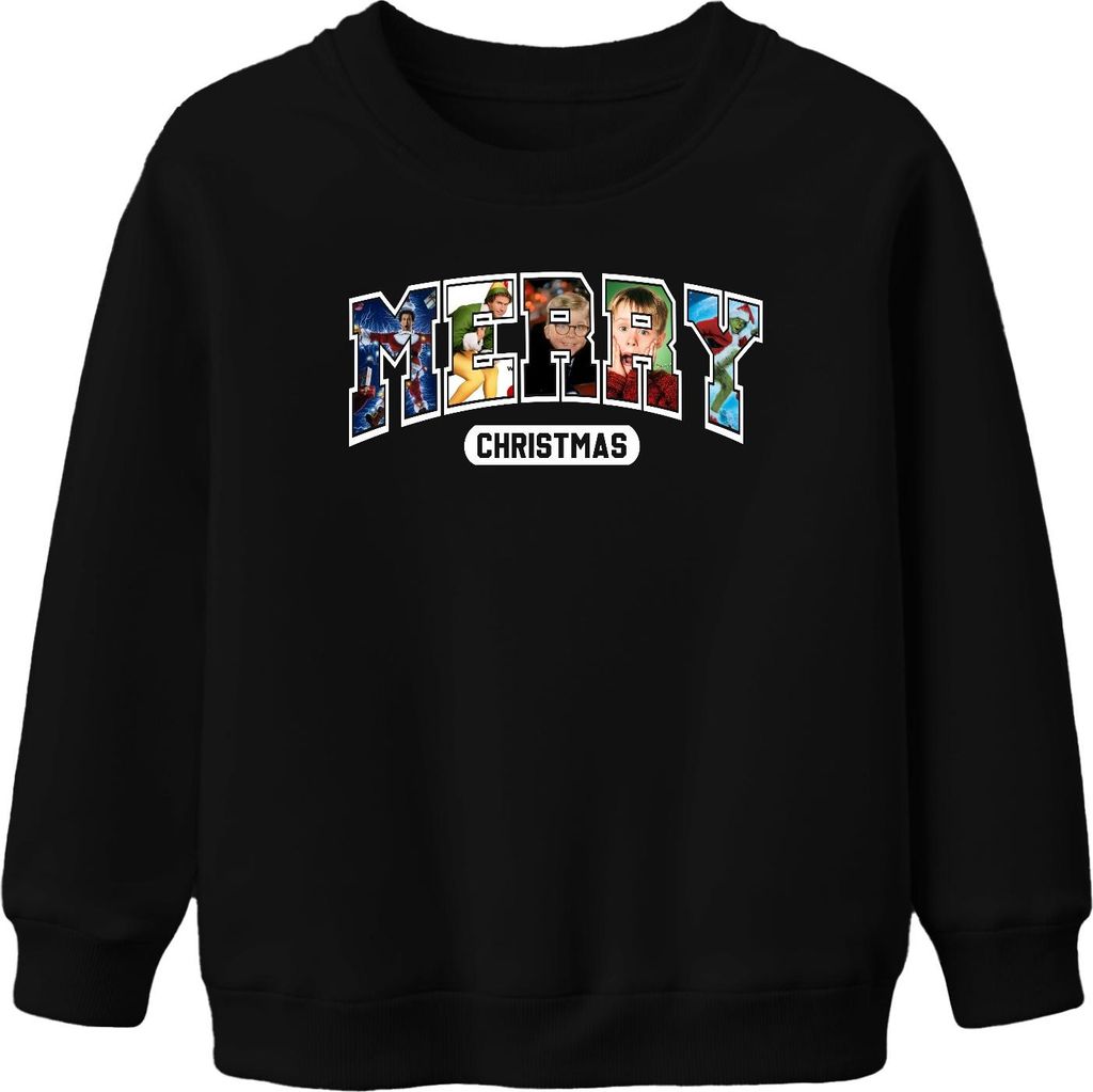 Merry Christmas Weihnachtsfilm Home Alone Elf Grinch Retro Uni Kinder Sweatshirt Pullover, Schwarz, 116
