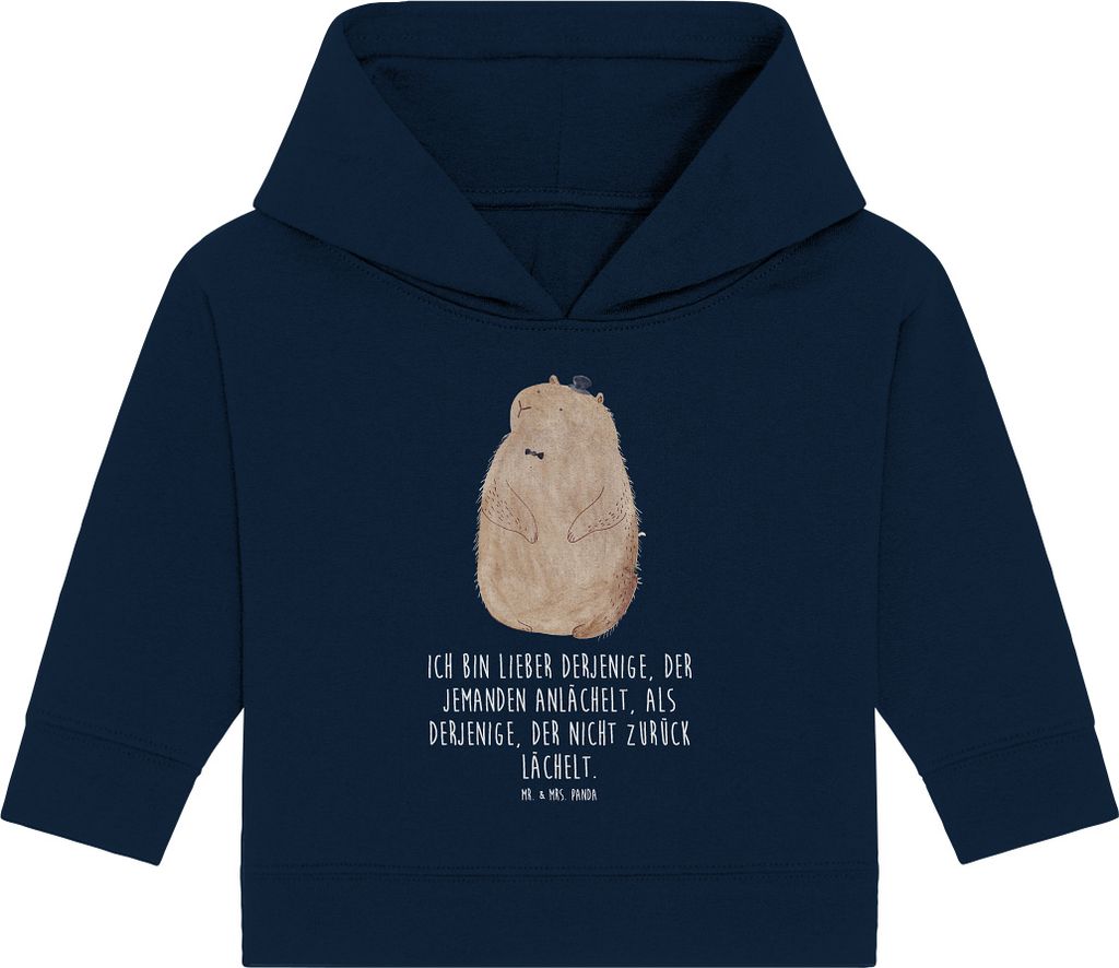 Mr. & Mrs. Panda Organic Baby Hoodie Murmeltier 12. - 18. Monat - French Navy - Geschenk, Knigge, Freundlichkeit, Fröhlichkeit, Kapuzensweatshirt,...