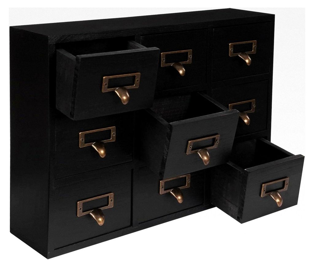 Mini-Kommode mit 9 Schubladen, Vintage Holz Aufbewahrungsschrank für Dekoration und Lagerung, Schwarz