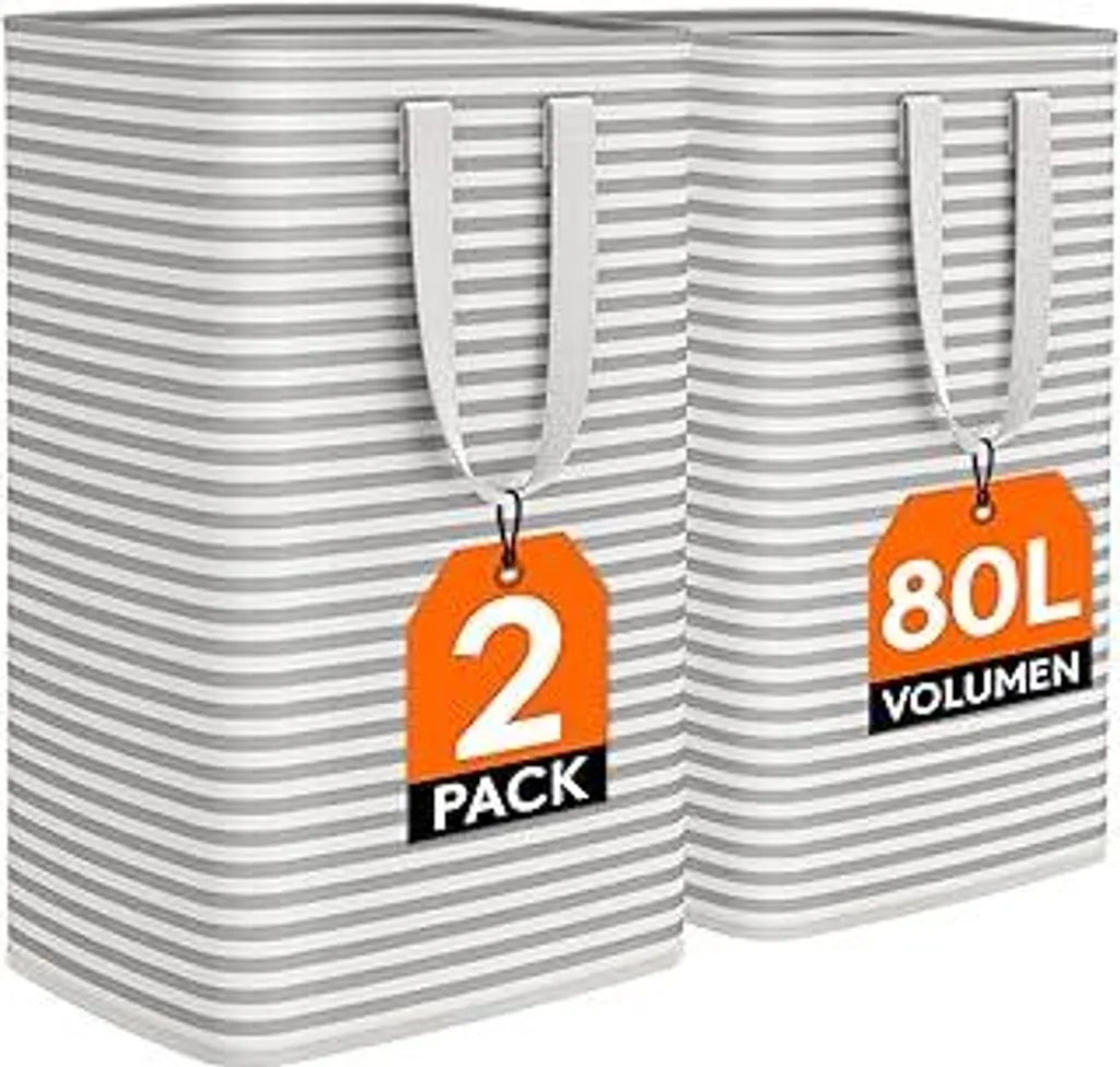 Lifewit Set da 2 cesti portabiancheria da 80 litri, grande contenitore pieghevole per biancheria, raccoglitore per biancheria, contenitore per smistare la biancheria, contenitore con manici per vestiti, asciugamani, giocattoli, grigio