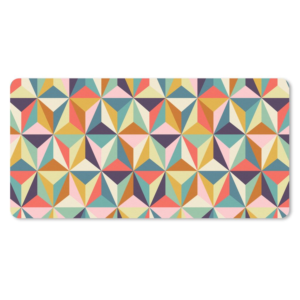 MuchoWow Mauspad Mousepad Retro - Regenbogen - 3D - Geometrie - Dreieck 60x30 cm - Mousepads - Maus Mat - Pad - Mausunterlage - Nachhaltig