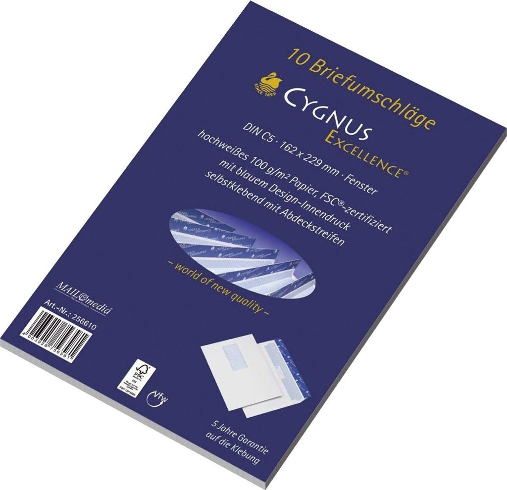Briefumschlag C5 haftkebend weiß Offset 100g 10 Stück mit Fenster. Packung mit 50 Stück