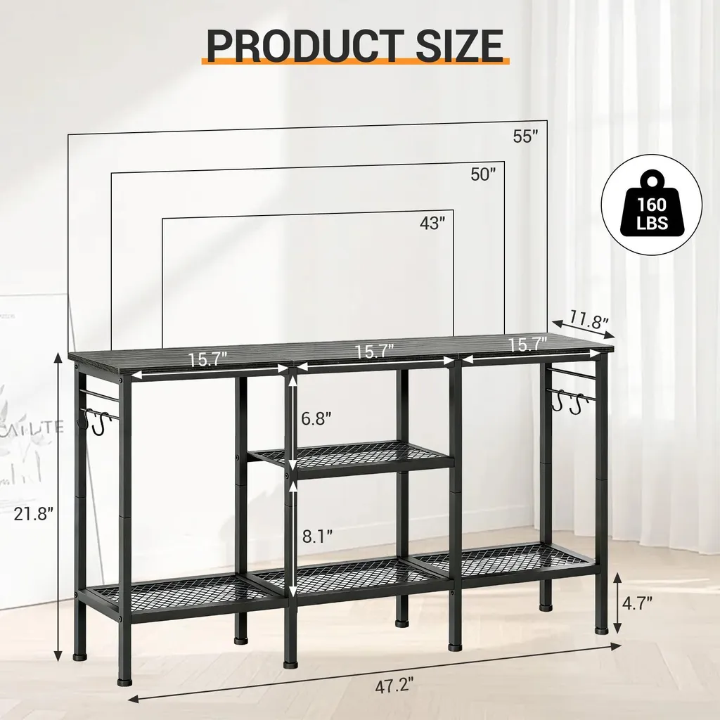 Meuble TV avec support barre de son intégré et structure métallique robuste