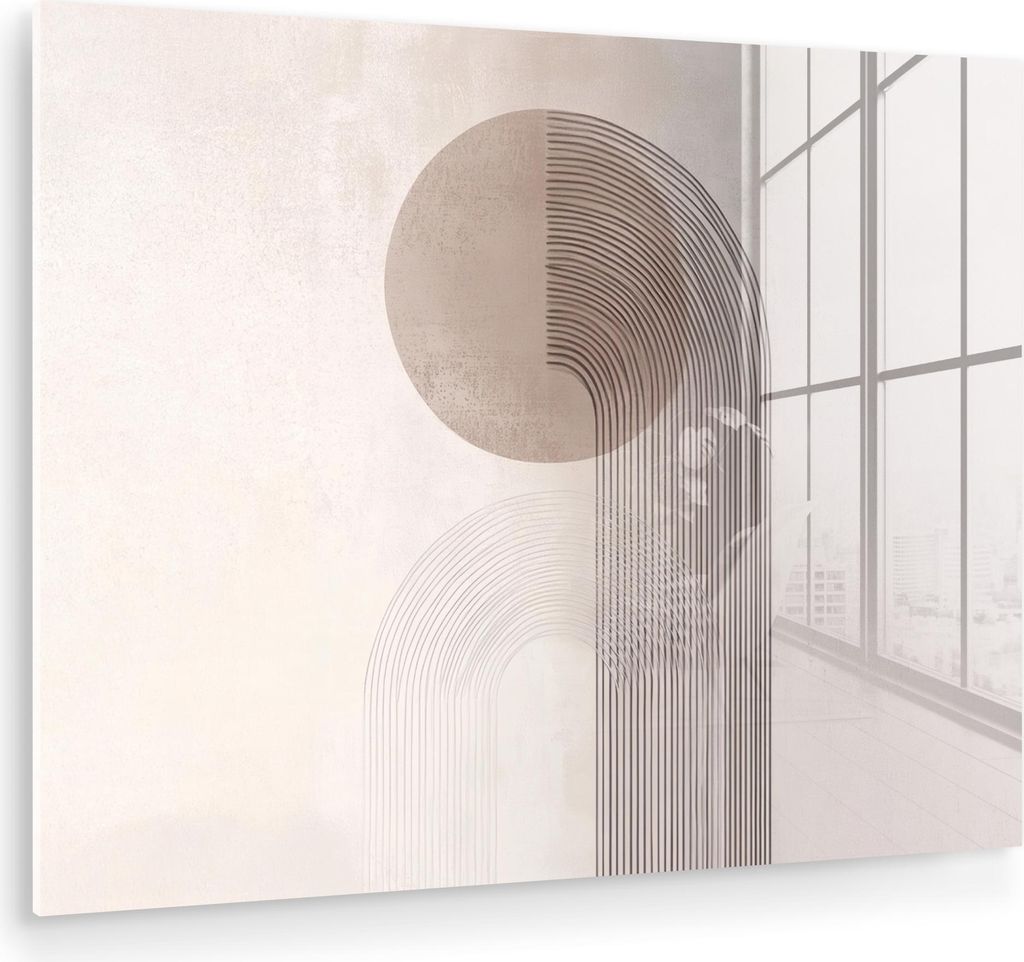 MuchoWow Glasbilder - Bilder auf Wandbild - Foto auf Glas Minimalistisch - Kreis - Hellgrau 40x30 cm Wanddekoration aus Glas - Acrylglasbild - Acry...