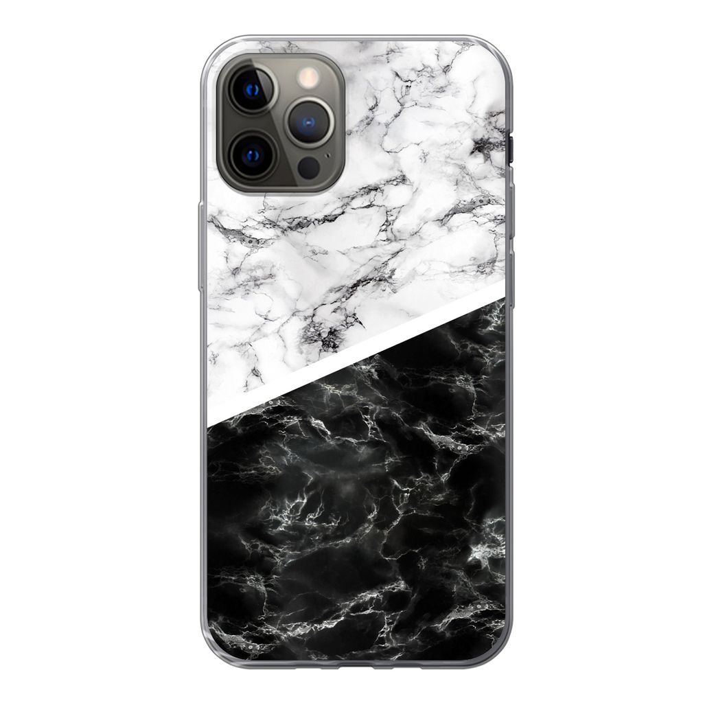 MuchoWow Handyhülle Schutzhülle Hülle für iPhone 12 Pro Marmor - Chic - Collage Silikon Softcase Handy Hülle - Abdeckung