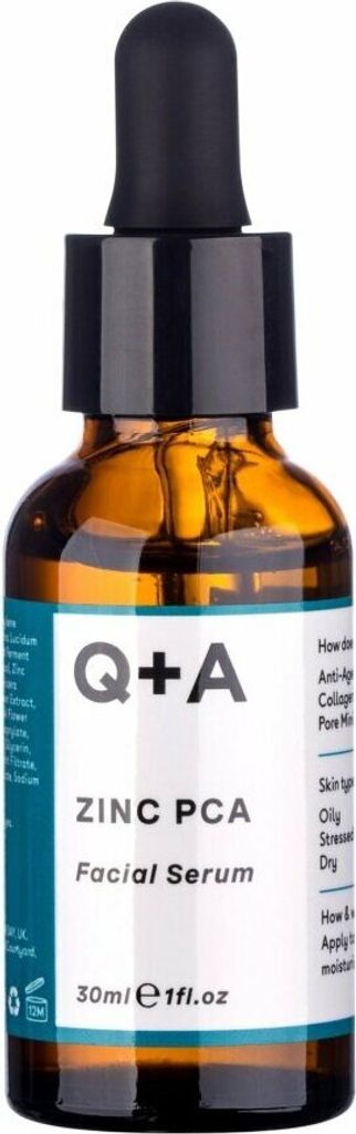 Q+A Zinc PCA Facial Serum Minimises Pores and Enhances Cell Turnover 30ml