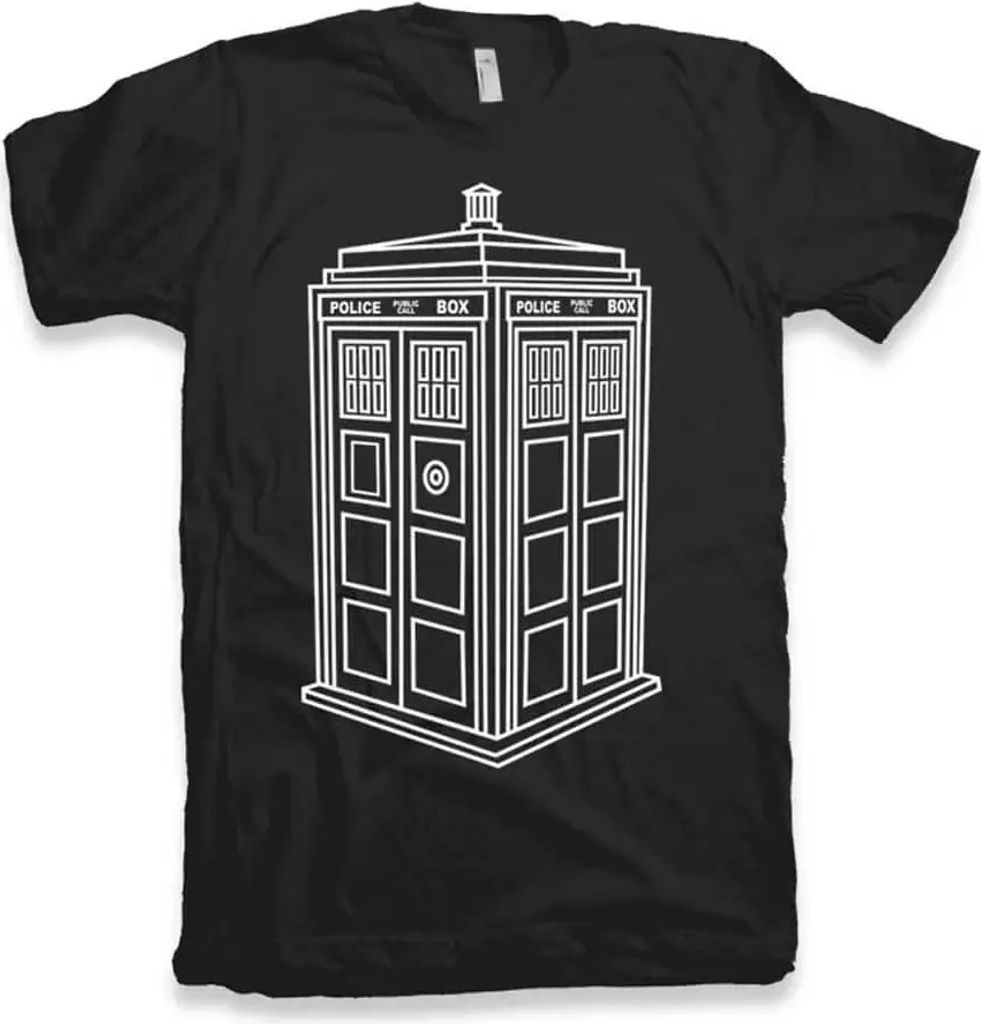 Herren Grafik T-Shirt Black Police Box - die Zeitmaschine des Doktors – Black Police Box - The Doctor Time Machine – Öko-Verantwortlich Vintage