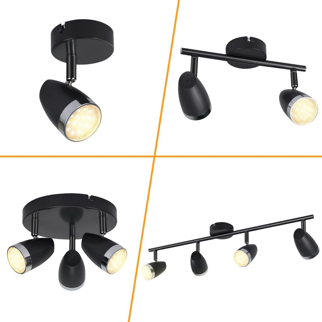 ZMH LED Deckenstrahler Modern Schwarz Serie Deckenleuchten 1/2//3/4 Flammig Warmweiß 3000 K schwenkbar 350° Deckenleuchte für Wohnzimmer Flur Hotel