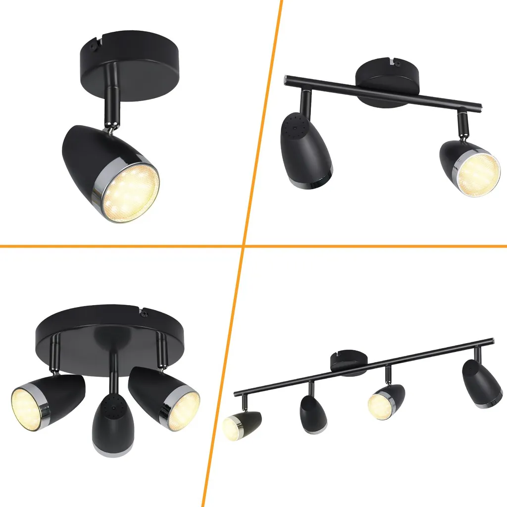 ZMH Faretto Soffitto Moderno 3000K | Serie Nera 1/2/3/4 Luci LED
