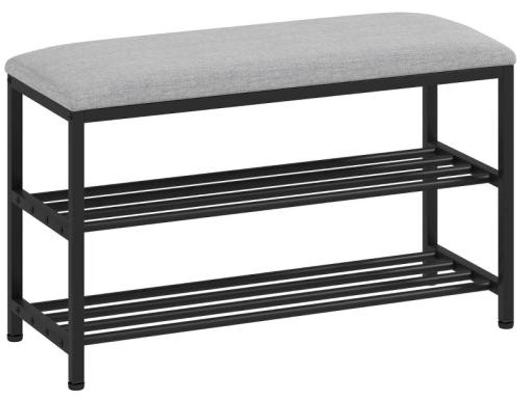 Schuhregal Schuhbank Mit Sitzflaeche Stauraum 2 Offene Faecher Sitzbank 81x31x50cm Schwarz Metall