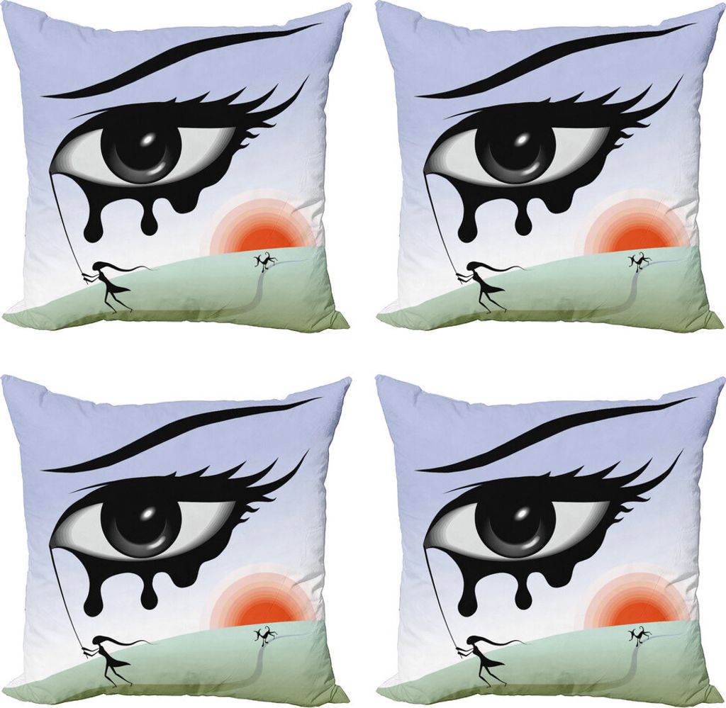 ABAKUHAUS Auge Kissenbezug Set (4 Stück), Surreal Avant Garde Kunst, Moderner Doppelseitiger Digitaldruck, 50 cm x 50 cm, Mehrfarbig