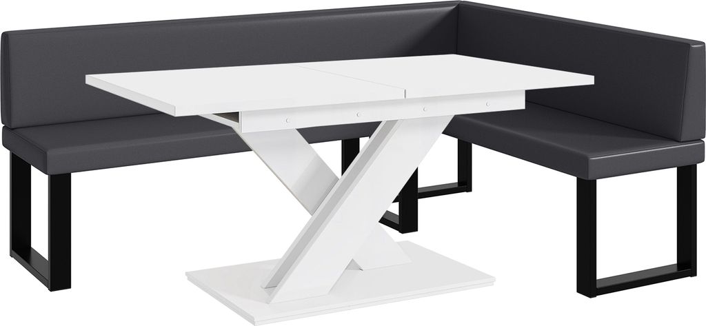 MEBLINI Eckbank für Esszimmer mit ausziehbarem Tisch - Küchenbank - Essecke - Sitzecke Küche - TONI - U-Beine 142x196x87cm Rechts - Grau Kunstle...
