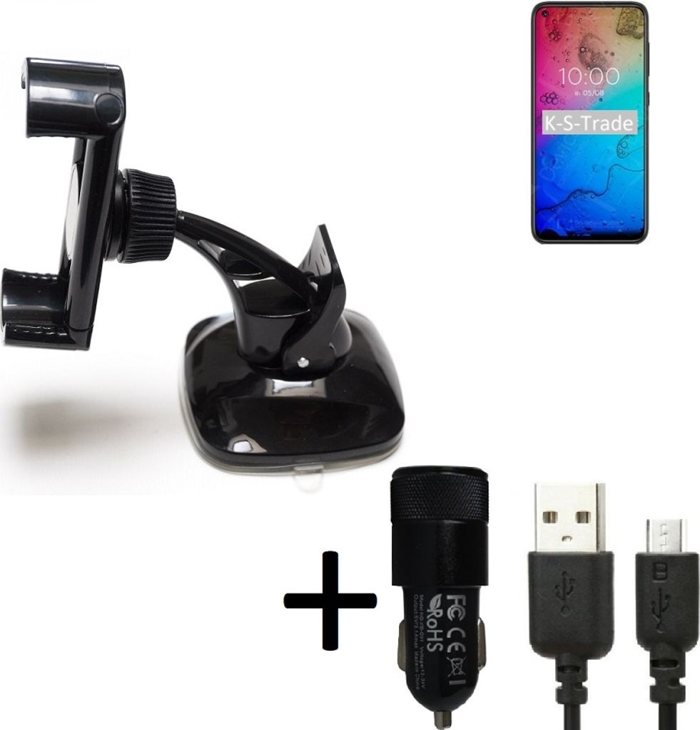 K-S-Trade Halterung kompatibel mit BQ Mobile BQ-6430L Aurora Windschutzscheibe / Armaturenbrett + LADEGERÄT mit Mico USB Kabel Autohalterung KFZ