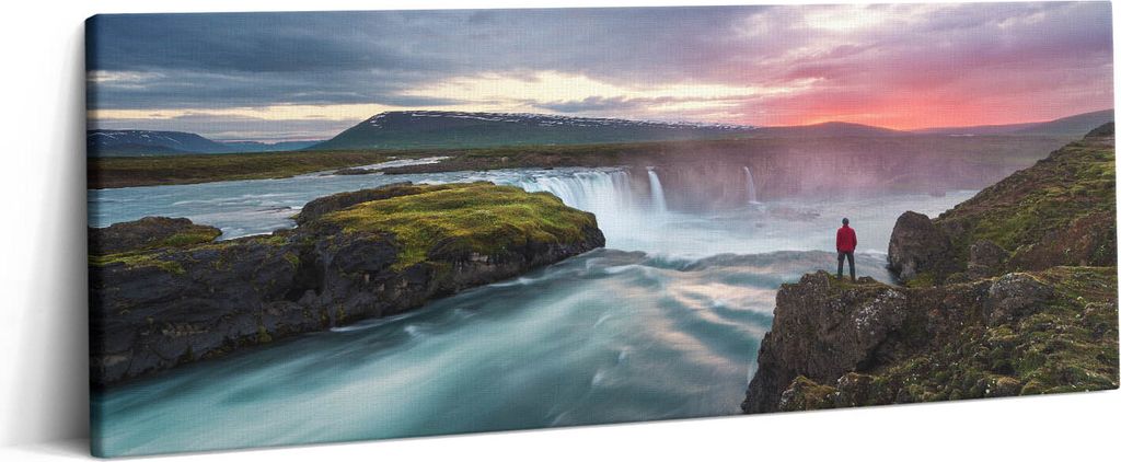 Landschaft mit Godafoss-Wasserfall – Leinwandbild Wandbild – 125x50 cm – Leinwandbilder – Wandbilder – Schlafzimmer – Flur