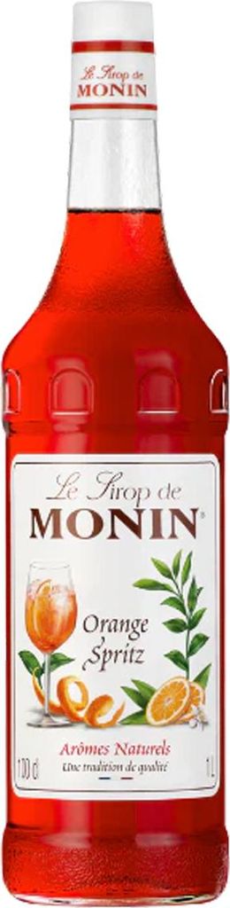 A bottle of Monin Orange Spritz syrup.