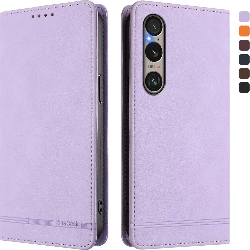 Hülle für Sony Xperia 1 VI, Retro Kunstleder Ständer Klapphülle mit Kartenfächer und Magnetische Violett