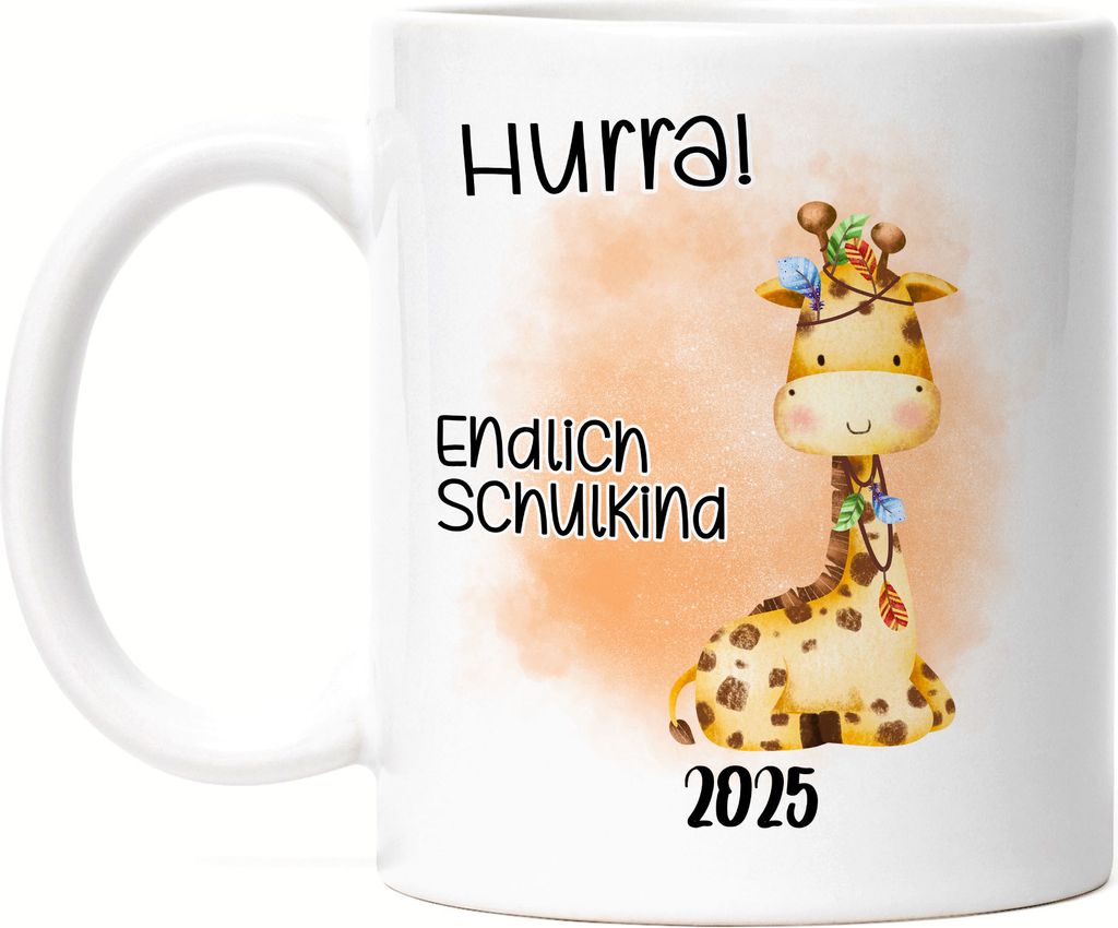 Endlich Schulkind 2025 Giraffe Tasse Weiß Einschulung 2025 Enkel Enkelin Schulanfang Schuleinführung