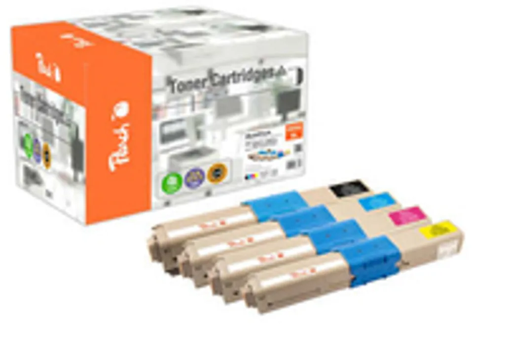 Peach 112227 Pack de 4 Cartouches d'Encre Noir et Couleur Haute Capacité