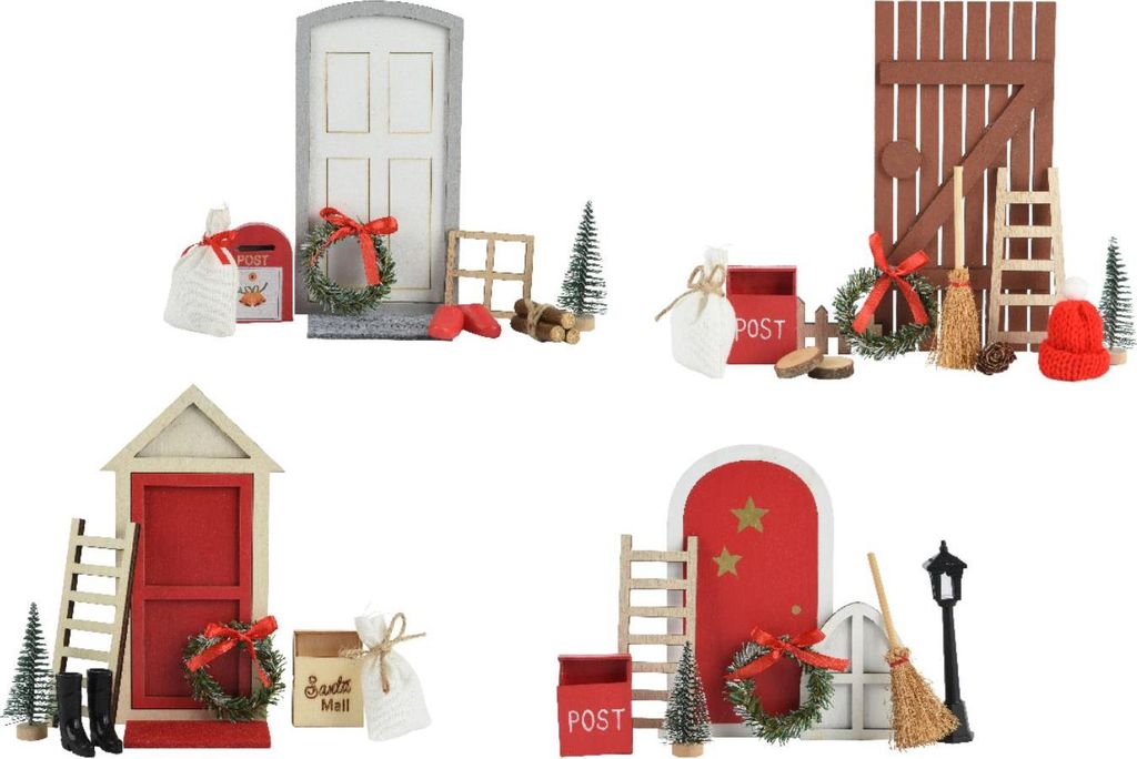 Decoris Weihnachtsdorf-Zubehör-Set aus Holz, 15 x 6 x 24 cm