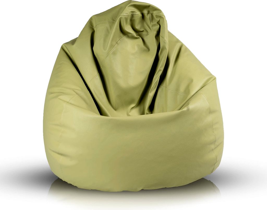Ecopuf Fuzzy, Pouf Sessel Bean Bag, Sitzsack Kunstleder, 80x110, Olivgrün E8, 80x110