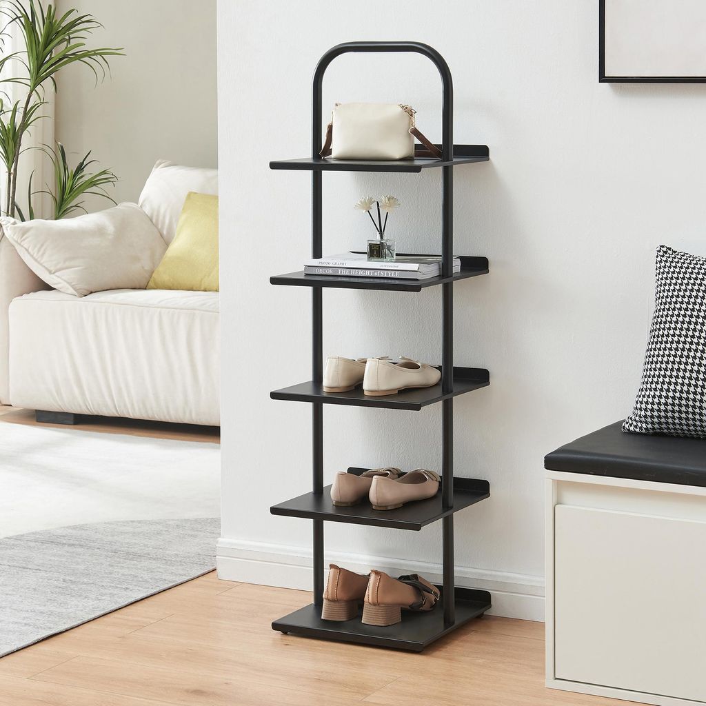Schuhregal 'Poytya' für 5 Paare Stahl 119 x 34 x 32 cm Schwarz